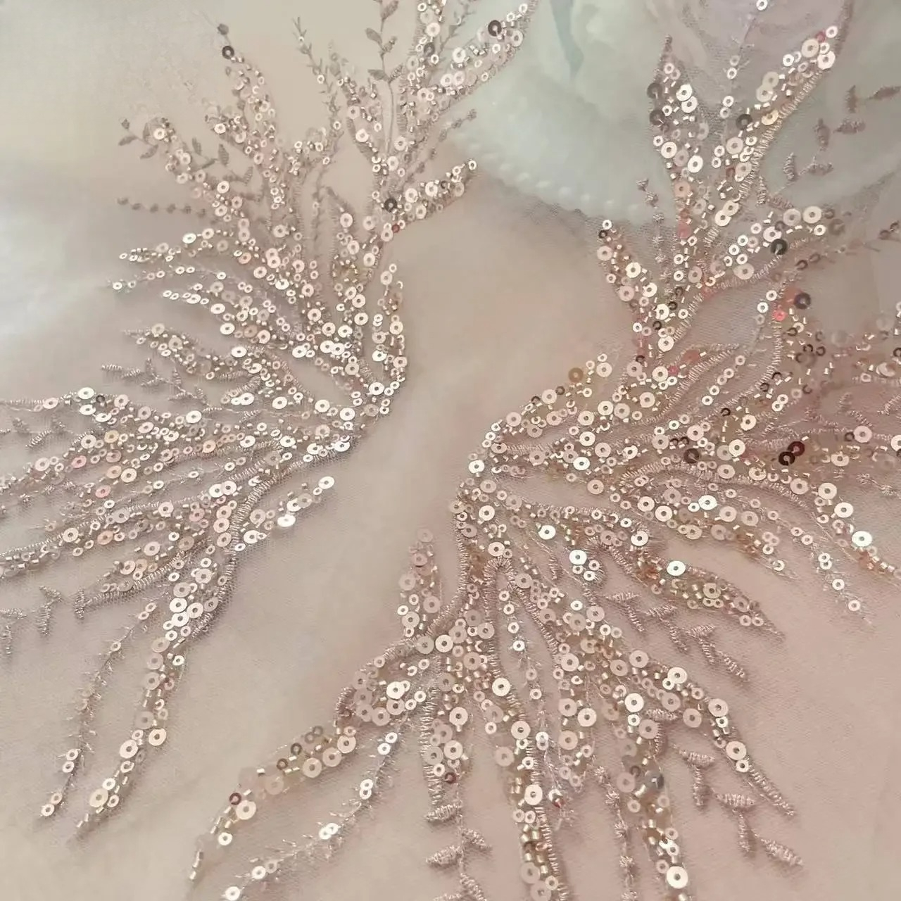 Embroidery Roses - 5Pair-2Pair.Rose Gold Sequin Tube Bead Embroidery