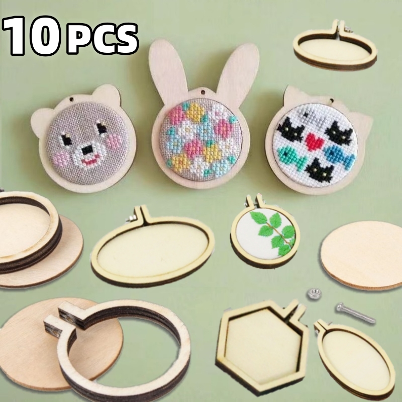 Stitch Marker Ring - 10PCS Mini Embroidery Hoop Wooden Ring