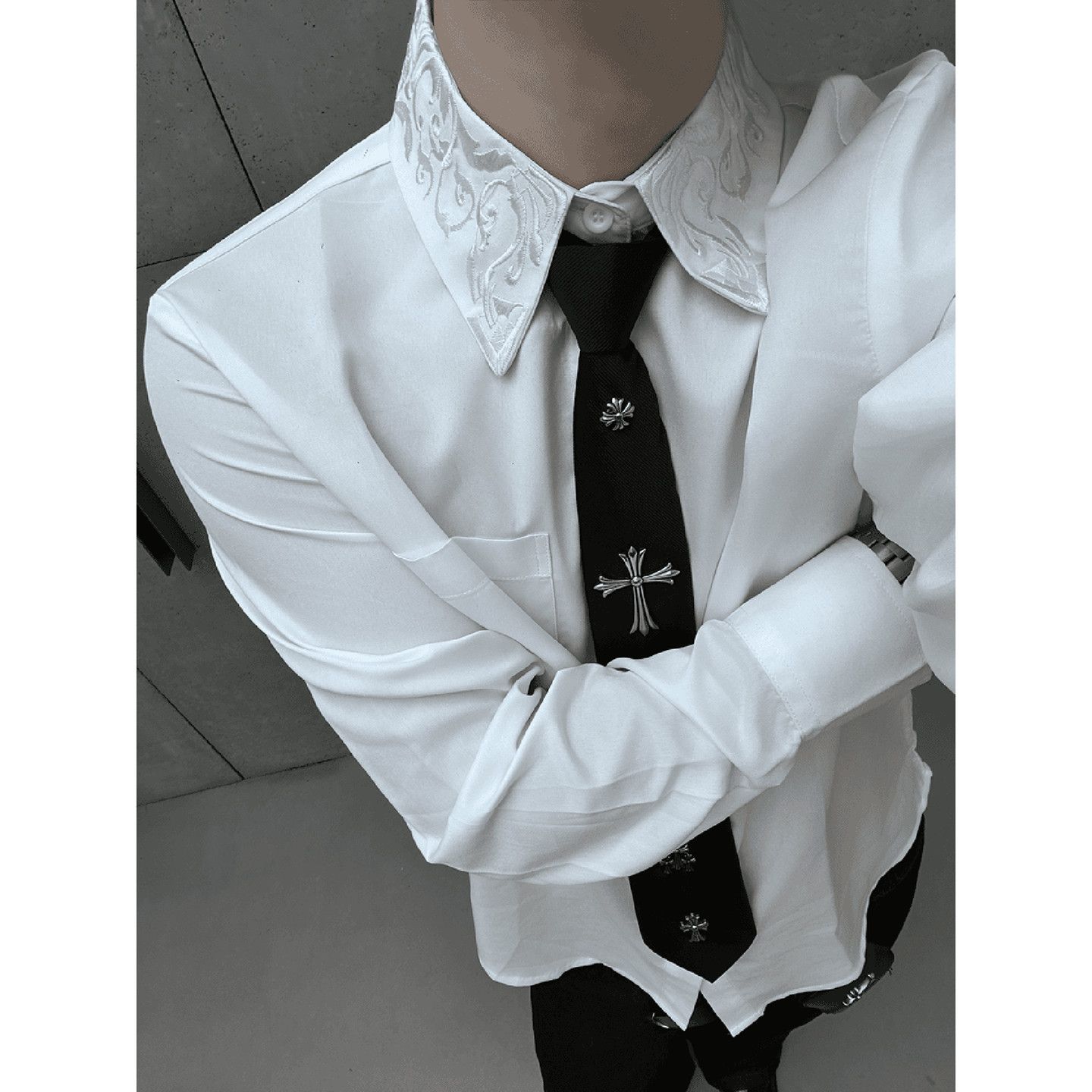 Embroidery Shirt - Eternal Flower Embroidery Long Sleeve Men's