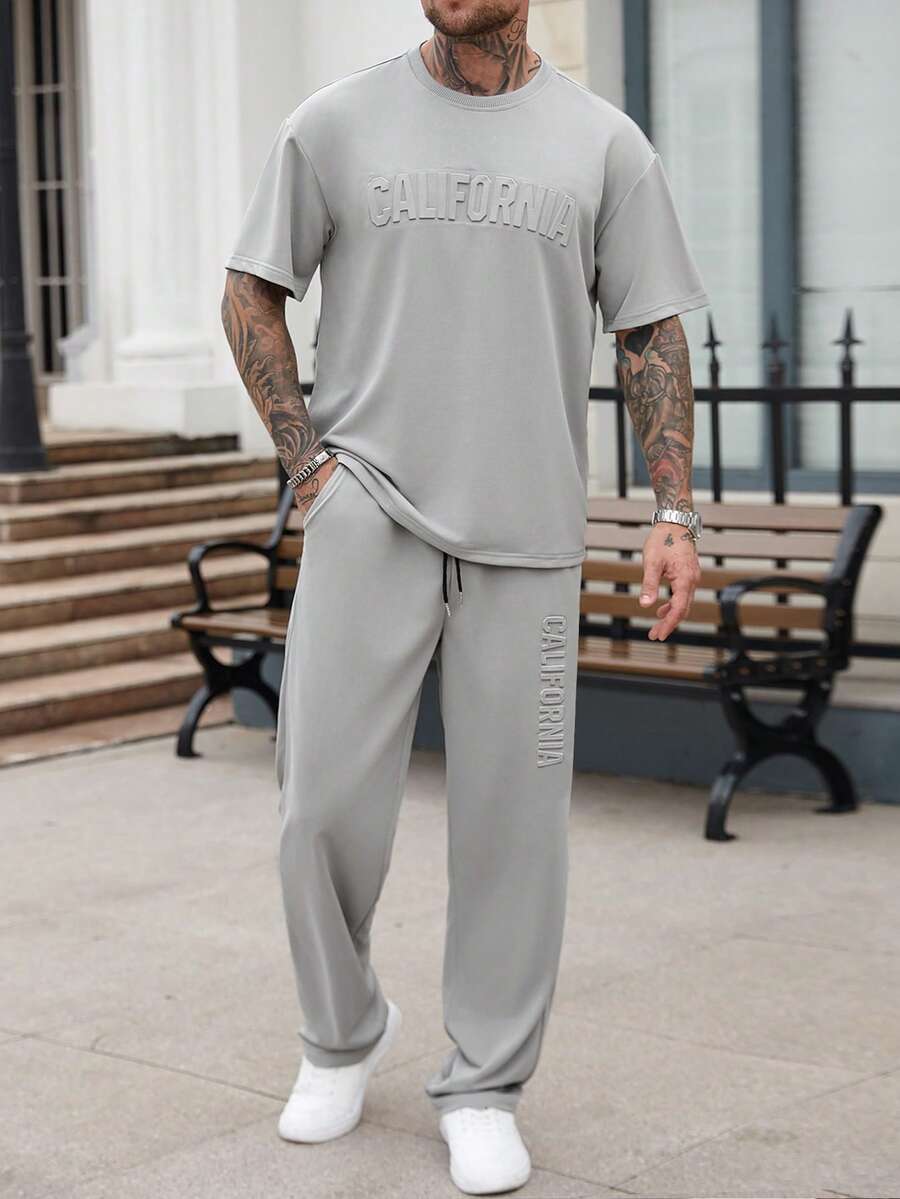 Embroidery Shirt - Mens Casual Solid Color Letter Embossed