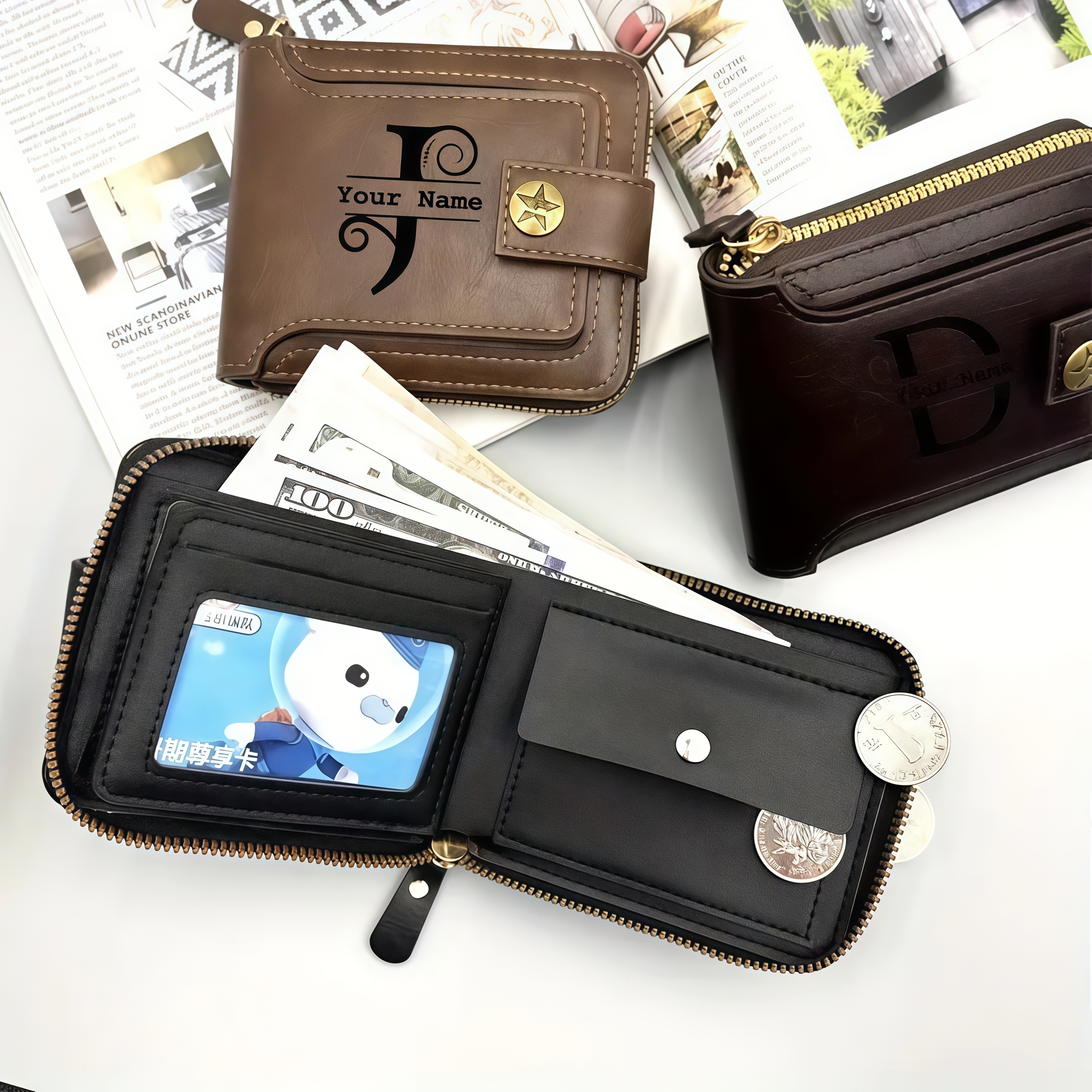 Customized Men's Name Wallet G - Embroidery Alphabet incelemesi ve fiyatı