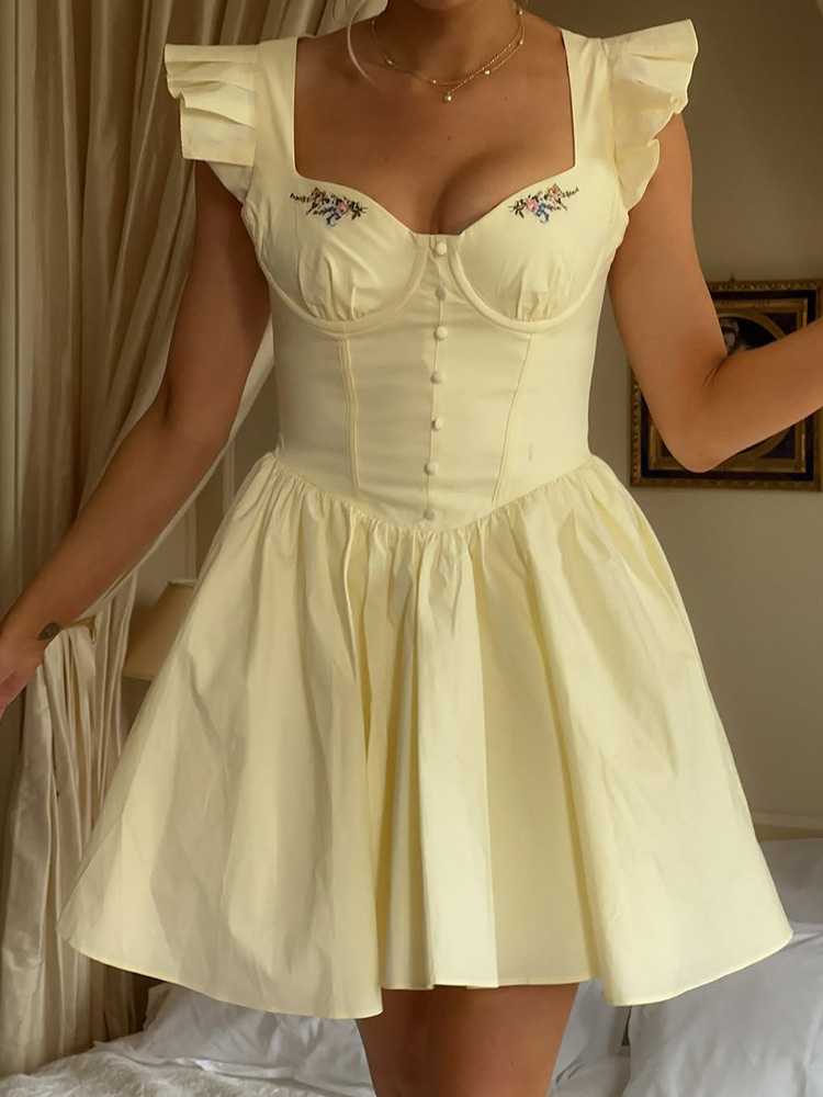 Floral Embroidery Cotton Summe - Embroidery Yellow Dress incelemesi ve fiyatı