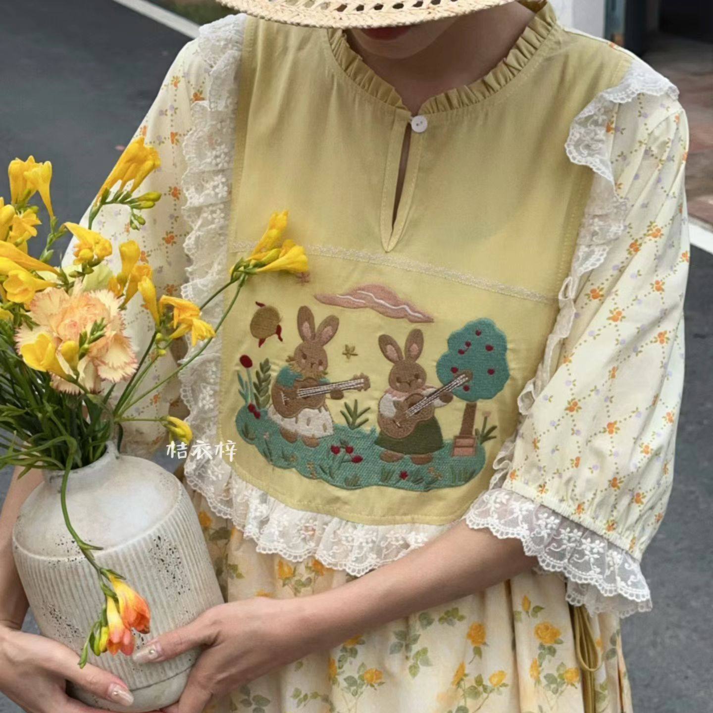 Summer Cotton Sweet Japanese S - Embroidery Yellow Dress incelemesi ve fiyatı