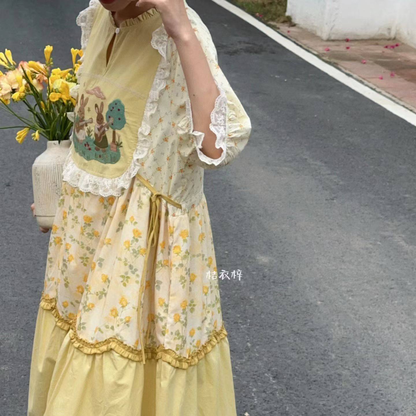 Summer Cotton Sweet Japanese S - Embroidery Yellow Dress incelemesi ve fiyatı