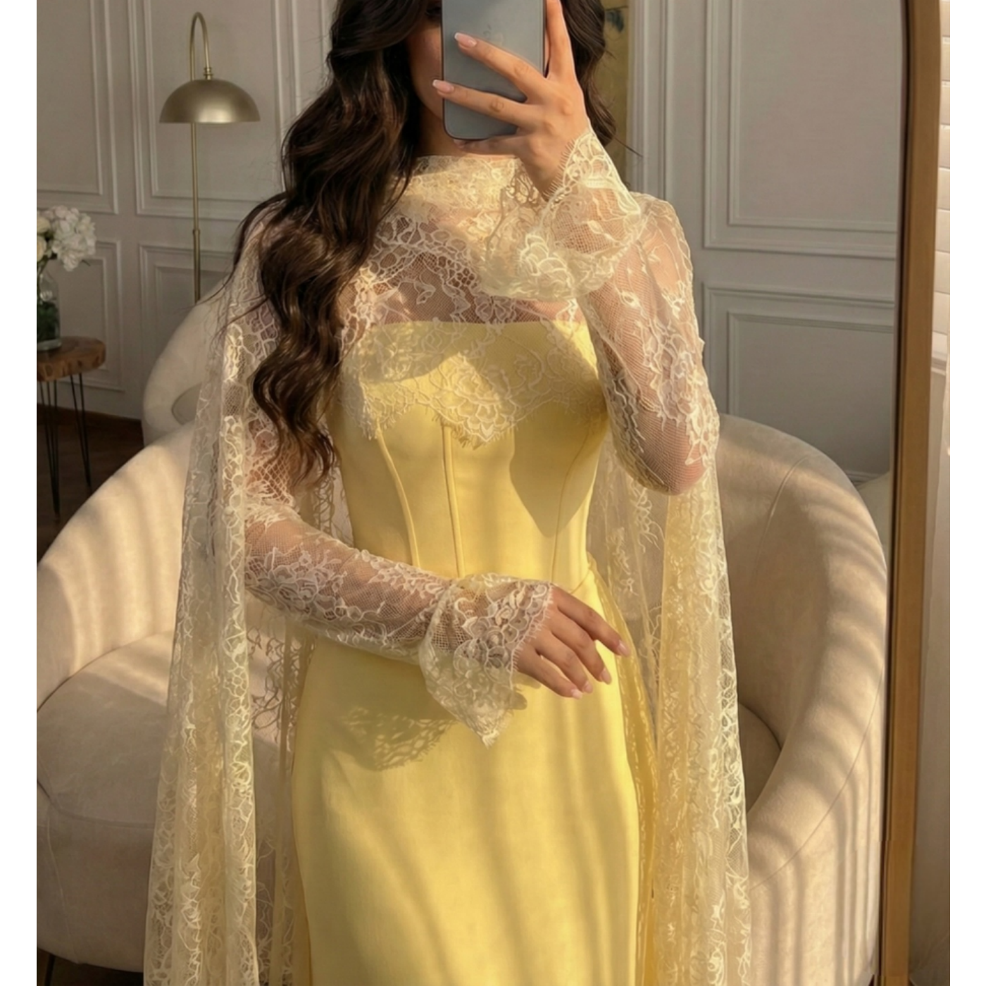 Yellow Lace Elegant Prom Dress - Embroidery Yellow Dress incelemesi ve fiyatı