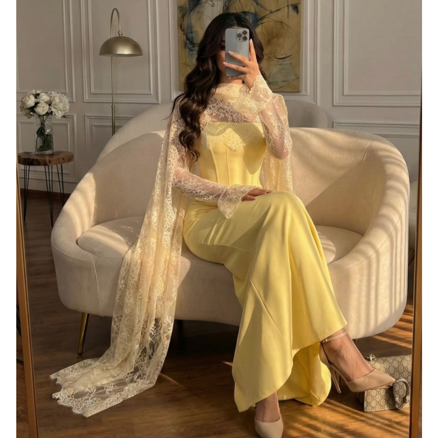 Yellow Lace Elegant Prom Dress - Embroidery Yellow Dress incelemesi ve fiyatı