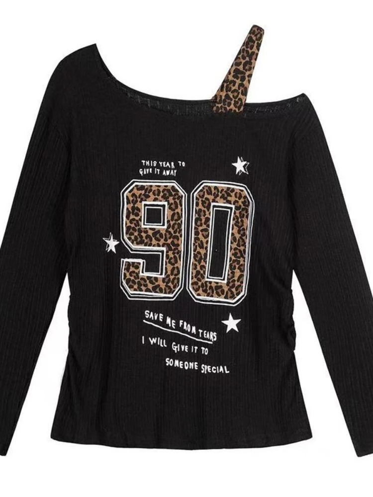 Y2K Patchwork Leopard Print T- - Embroidery Shirt incelemesi ve fiyatı