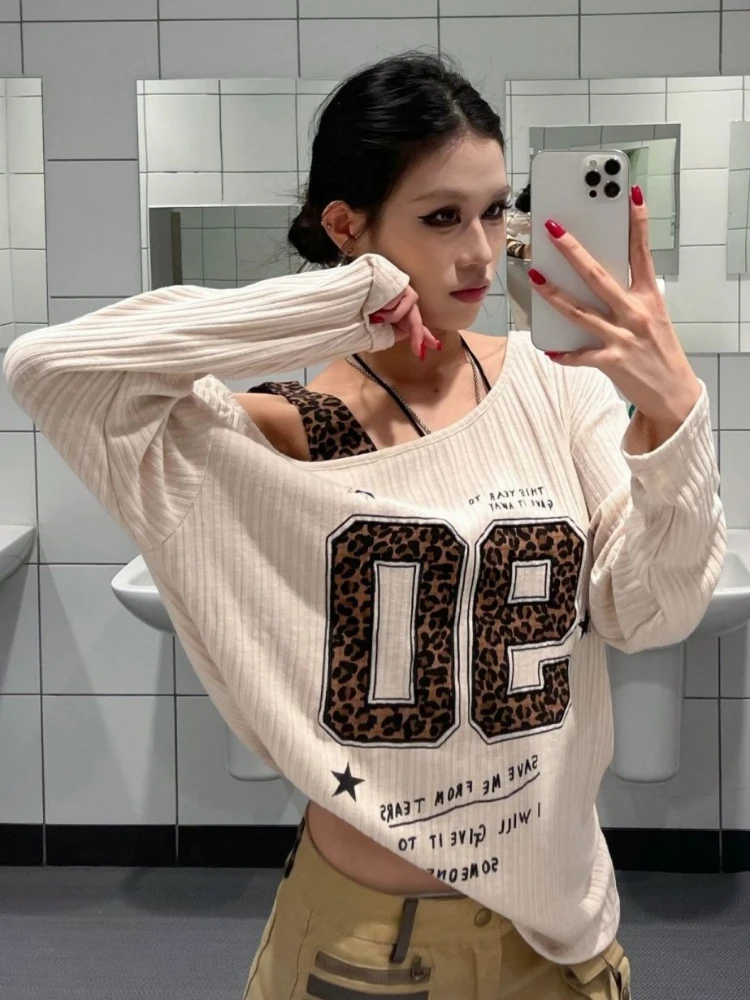 Y2K Patchwork Leopard Print T- - Embroidery Shirt incelemesi ve fiyatı