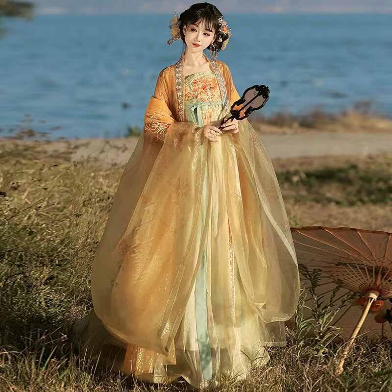 Women's Traditional Chinese Ha - Embroidery Yellow Dress incelemesi ve fiyatı