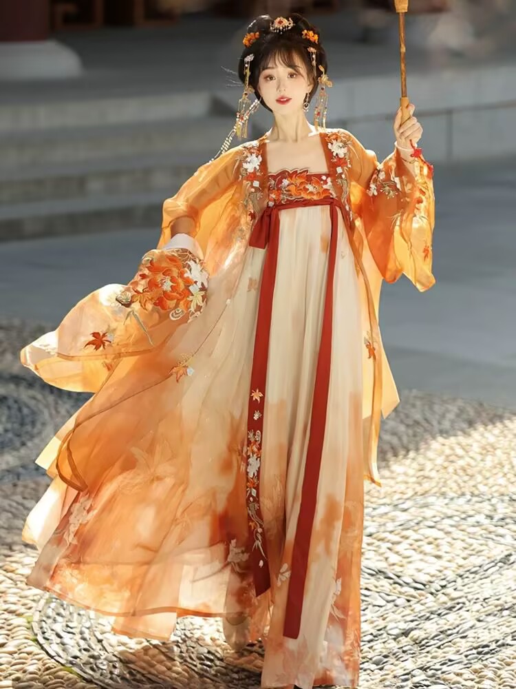Chinese Hanfu Dress Women Hall - Embroidery Yellow Dress incelemesi ve fiyatı