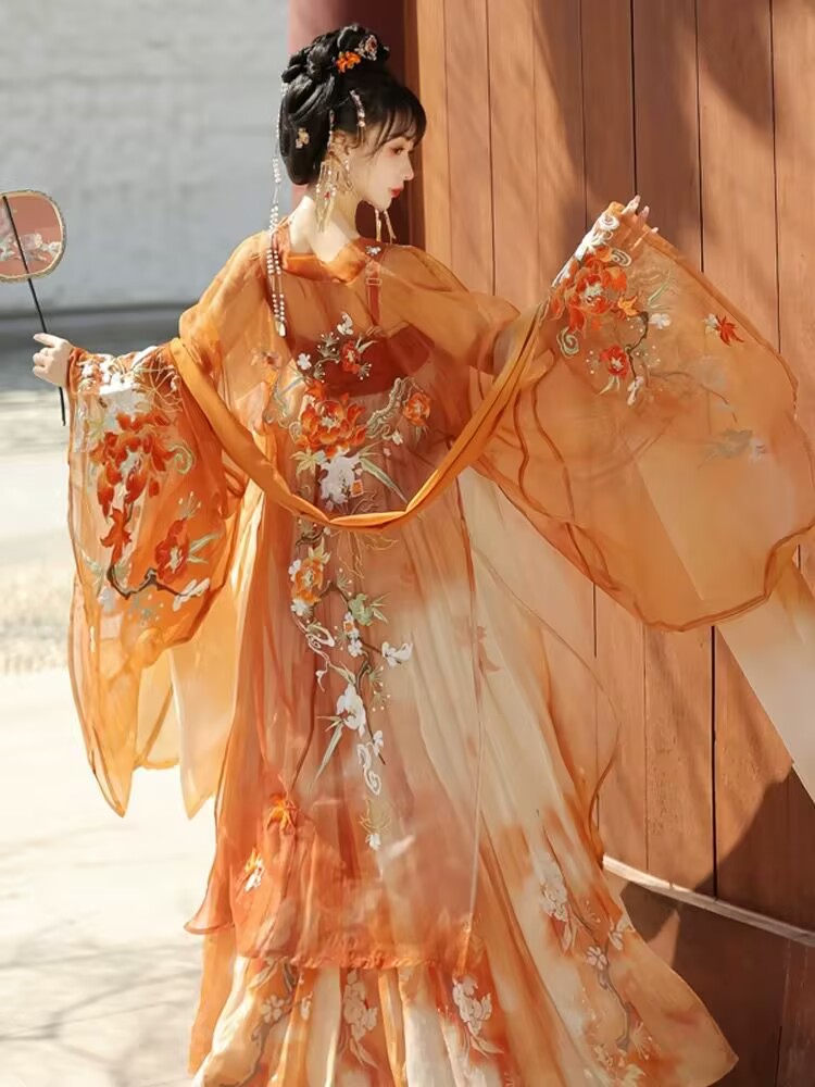 Chinese Hanfu Dress Women Hall - Embroidery Yellow Dress incelemesi ve fiyatı