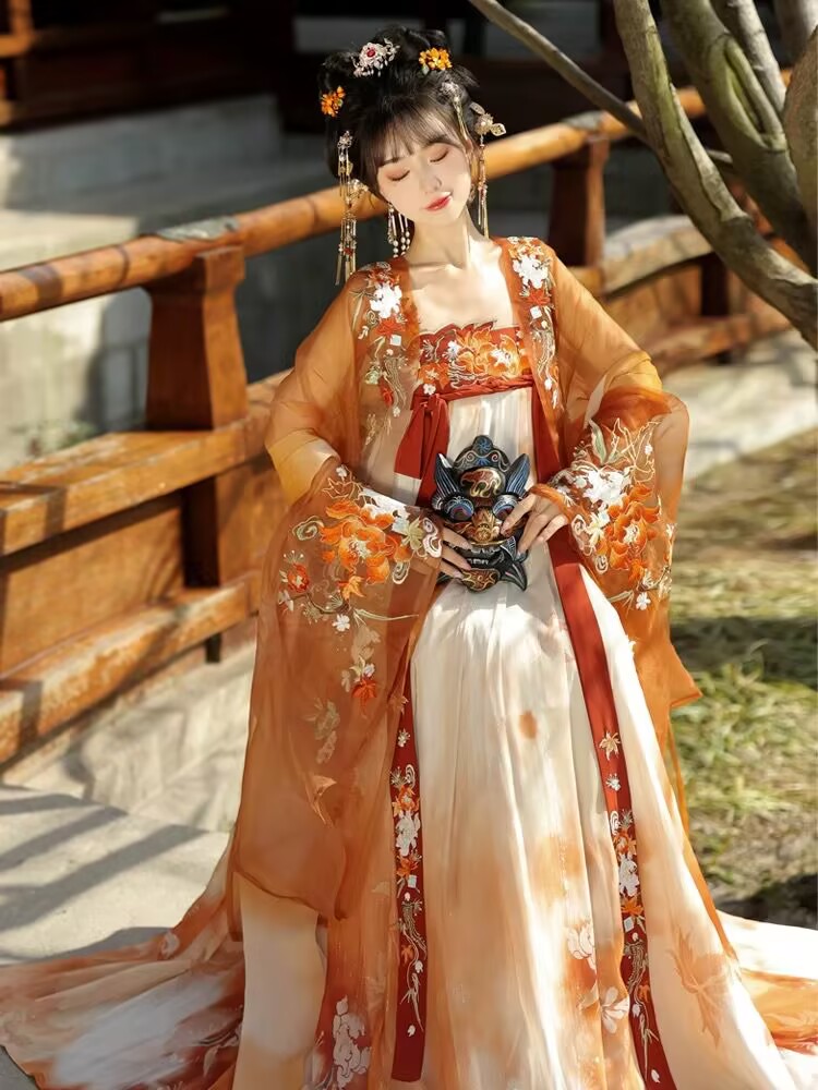 Chinese Hanfu Dress Women Hall - Embroidery Yellow Dress incelemesi ve fiyatı