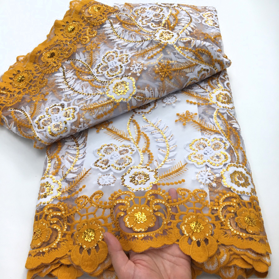 Yellow Milk Silk Mesh Lace Fab - Embroidery Yellow Dress incelemesi ve fiyatı