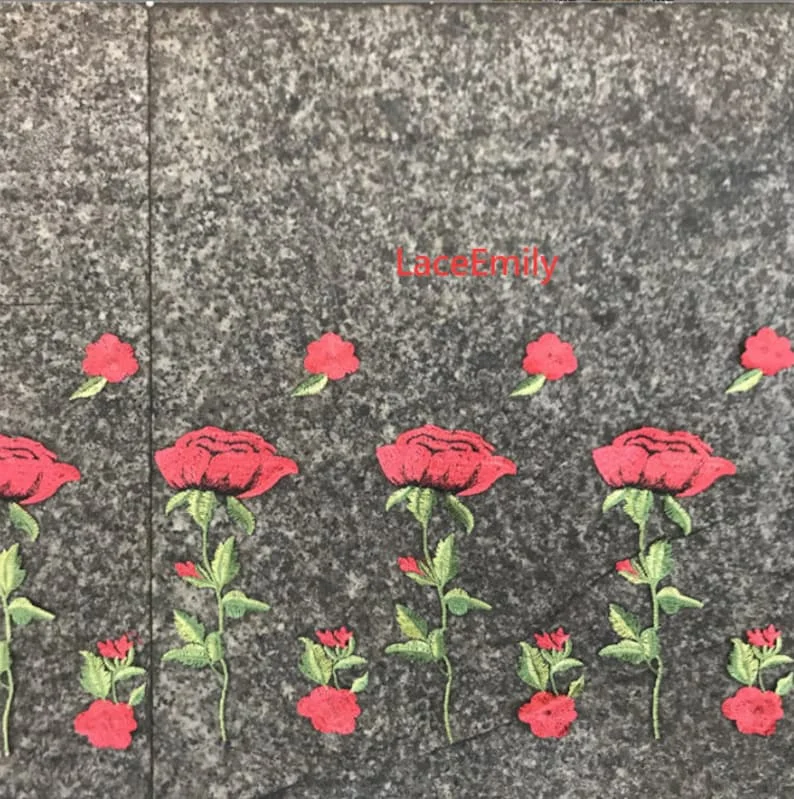 Red Rose Lace Fabric flower em - Embroidery Roses incelemesi ve fiyatı
