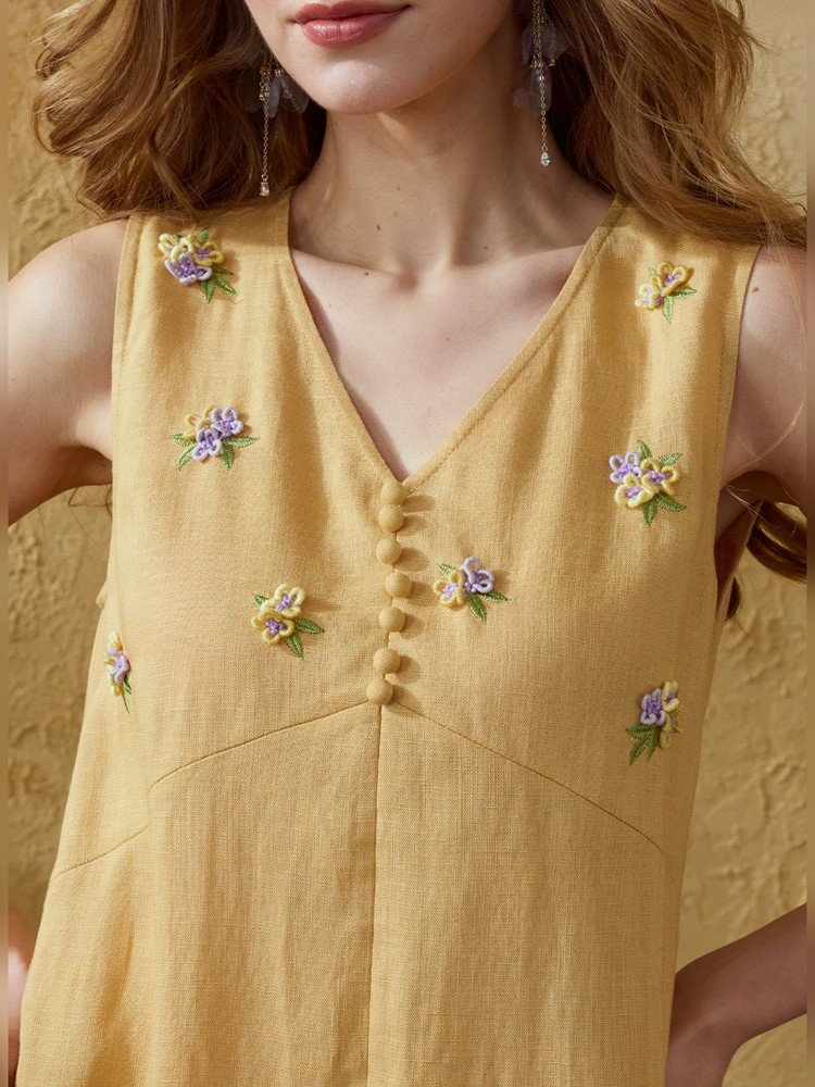 86-98cm Bust Summer Long Dress - Embroidery Yellow Dress incelemesi ve fiyatı