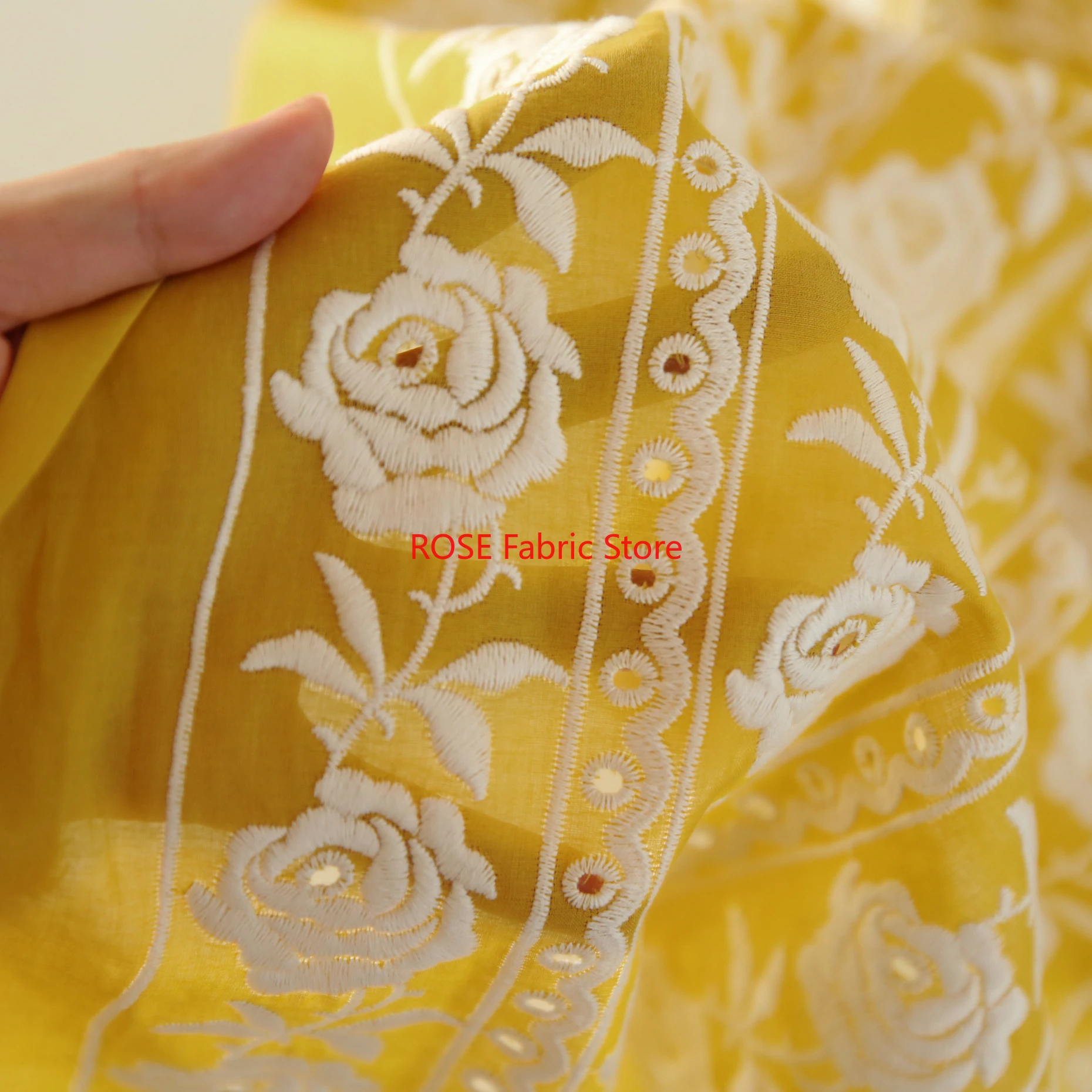 French Cotton Yellow Rose Heav - Embroidery Yellow Dress incelemesi ve fiyatı