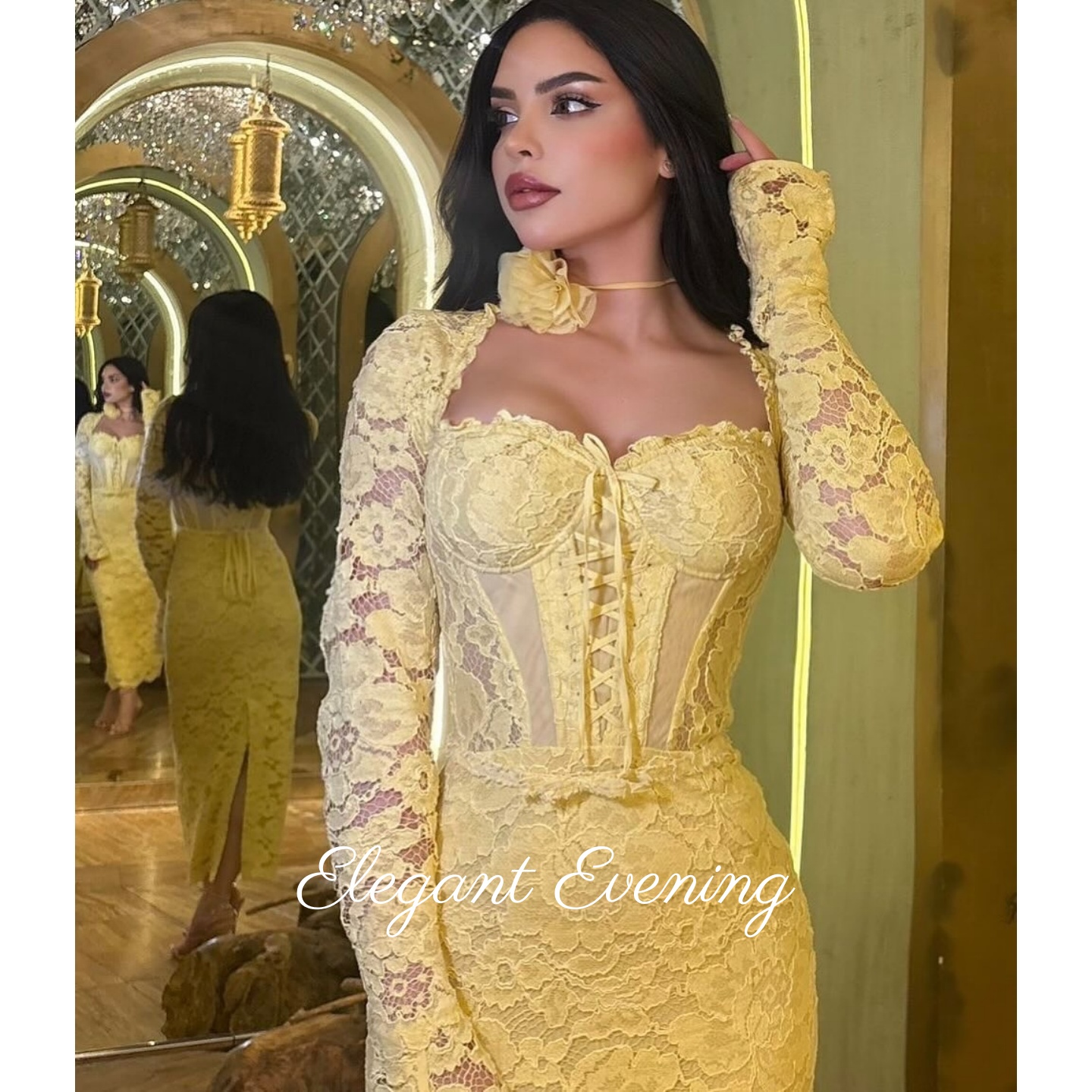 Yellow Lace Prom Dress Mermaid - Embroidery Yellow Dress incelemesi ve fiyatı